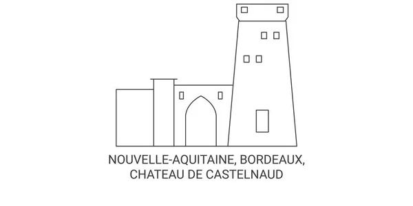 France Nouvelleaquitaine Bordeaux Chateau Castelnaud Travel Landmark Line Vector Illustration — 스톡 벡터