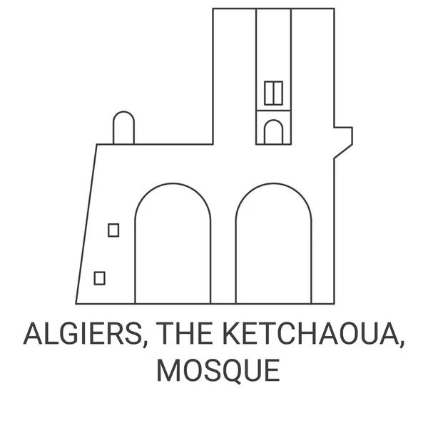 Algiers Ketchaoua Mosque Travel Landmark Line Vector Illustration — Stock Vector