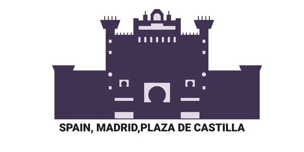 Hiszpania Madryt Plaza Castilla Podróż Punkt Orientacyjny Linia Wektor Ilustracja — Wektor stockowy