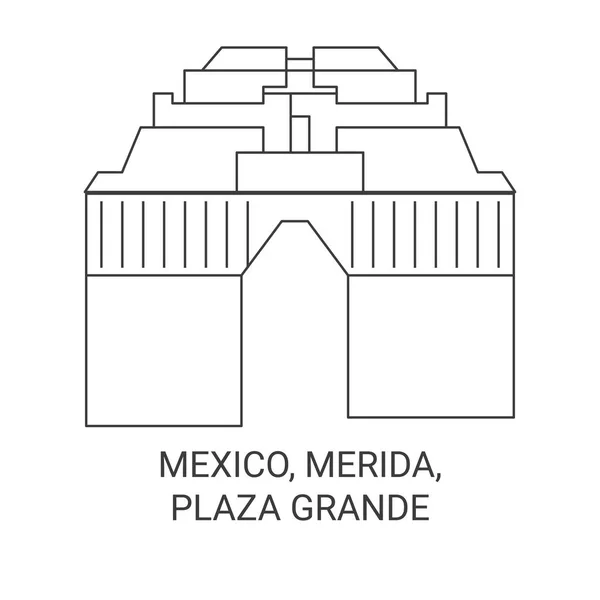 Mexiko Merida Plaza Grande Resa Landmärke Linje Vektor Illustration — Stock vektor
