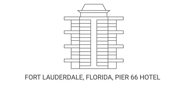 Estados Unidos Fort Lauderdale Florida Pier Hotel Ilustración Vector Línea — Archivo Imágenes Vectoriales