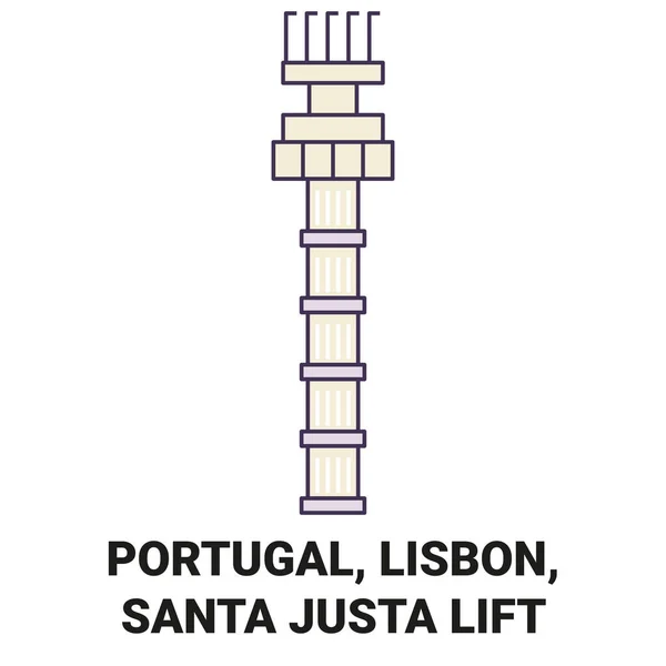 Portugal Lisboa Santa Justa Lift Travel Landmark Line Vector Illustration —  Vetores de Stock