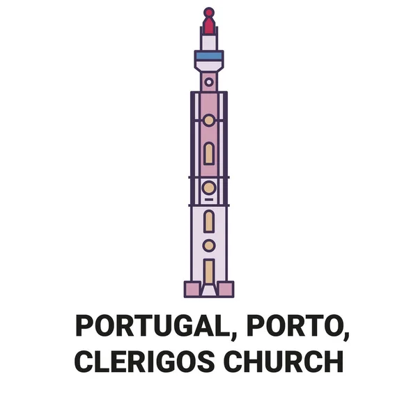 Portugal Oporto Clerigos Iglesia Viaje Hito Línea Vector Ilustración — Vector de stock