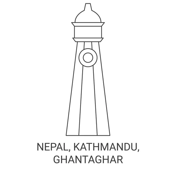 Nepal Kathmandu Ghantaghar Melakukan Perjalanan Garis Vektor Ilustrasi - Stok Vektor