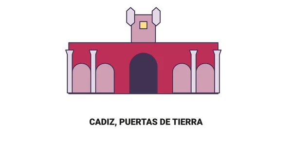 Spanya Cadiz Puertas Tierra Seyahat Çizgisi Çizelgesi Çizimi — Stok Vektör