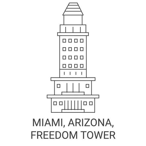 Estados Unidos Miami Arizona Freedom Tower Viaje Hito Línea Vector — Archivo Imágenes Vectoriales