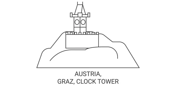 Autriche Graz Horloge Tour Voyage Ligne Vectorielle Illustration — Image vectorielle