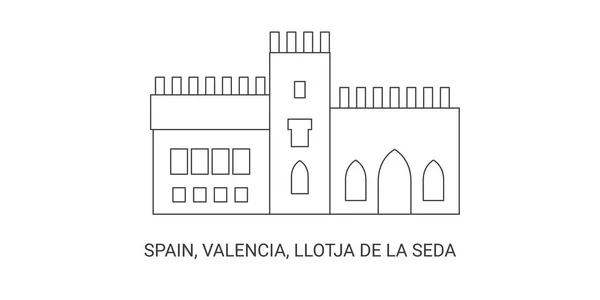Espanha Valência Llotja Seda Ilustração Vetor Linha Referência Viagem — Vetor de Stock