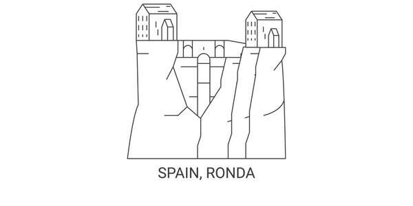 Spain, Ronda travel landmark line vector illustration