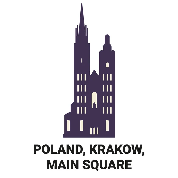 Polonia Cracovia Piazza Principale Viaggi Linea Riferimento Vettoriale Illustrazione — Vettoriale Stock