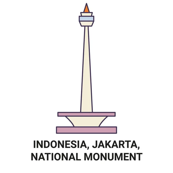 Indonésia Jacarta Monumento Nacional Viagem Marco Linha Vetor Ilustração — Vetor de Stock