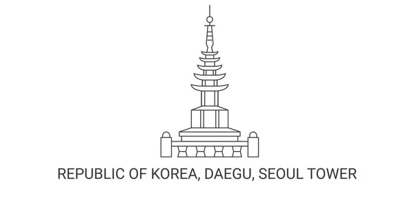 Republic Korea Daegu Seoul Tower Travels Landmark Line Vector Illustration — стоковий вектор