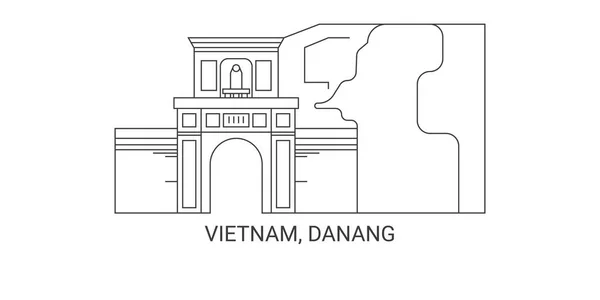 Vietnam Danang Travel Landmark Line Vector Illustration — 스톡 벡터