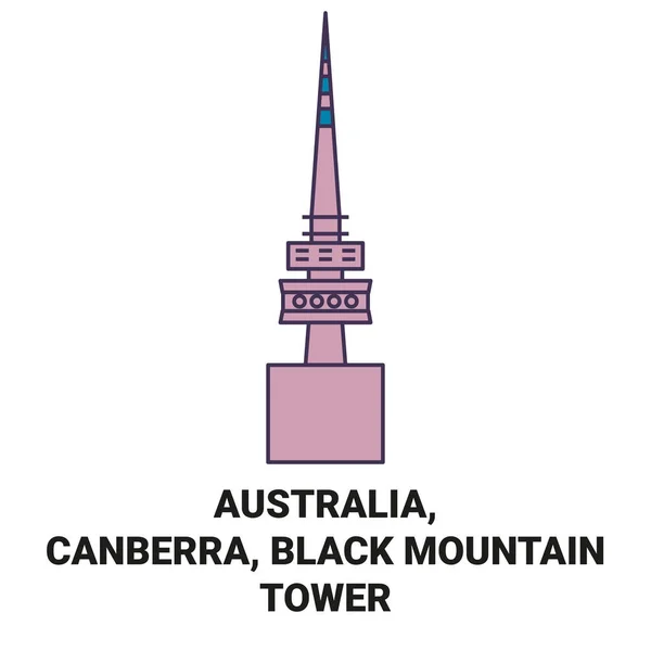 Australia Canberra Black Mountain Tower Travel Landmark Line Vector Illustration — Stock Vector
