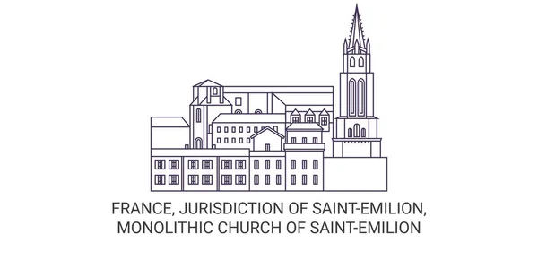 Francie Jurisdiction Saintemilion Monolitic Church Saintemilion Travel Landmark Line Vector — Stockový vektor