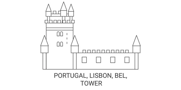 Portugalia Lizbona Bel Tower Podróż Punkt Orientacyjny Linia Wektor Ilustracja — Wektor stockowy
