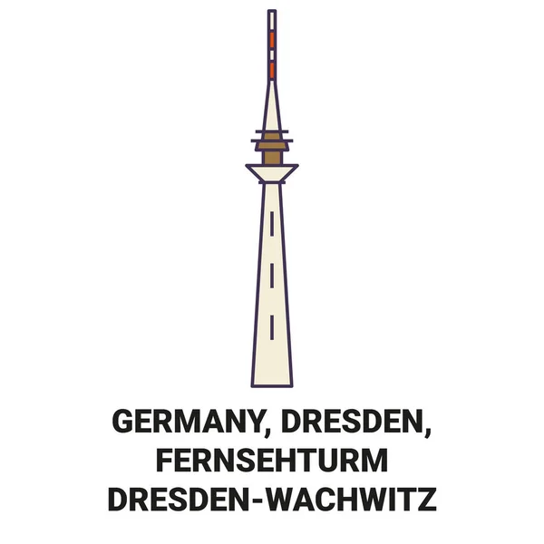 Niemcy Drezno Fernsehturm Dresdenwachwitz Podróży Punkt Orientacyjny Linia Wektor Ilustracja — Wektor stockowy