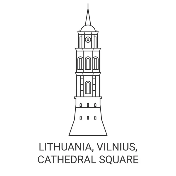 Lithuania Vilnius Cathedral Square Travel Landmark Line Vector Illustration — Stock Vector