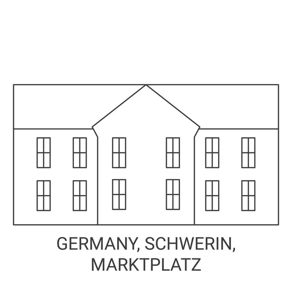 Tyskland Schwerin Marktplatz Resa Landmärke Linje Vektor Illustration — Stock vektor