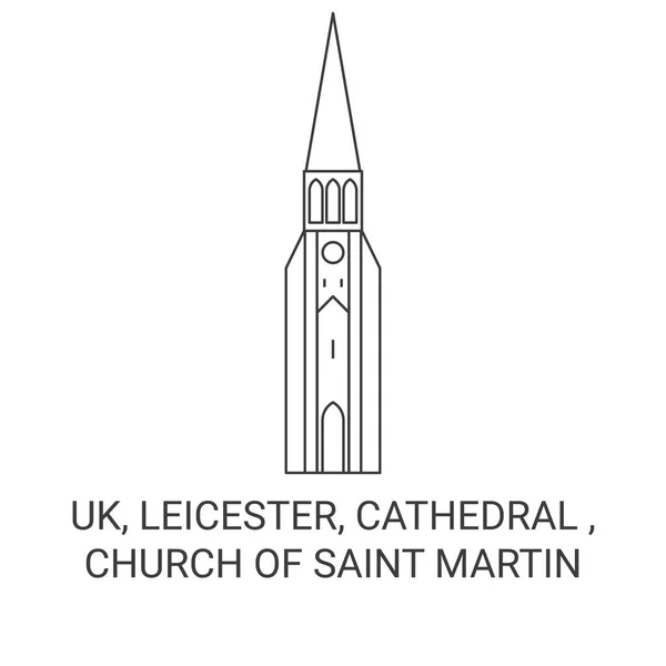 イギリス レスター 大聖堂 聖マーティン教会旅行ランドマークラインベクトルイラスト — ストックベクタ