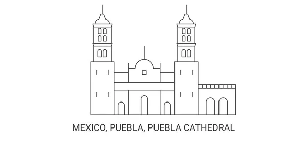 México Puebla Catedral Puebla Ilustración Vector Línea Referencia Viaje — Archivo Imágenes Vectoriales