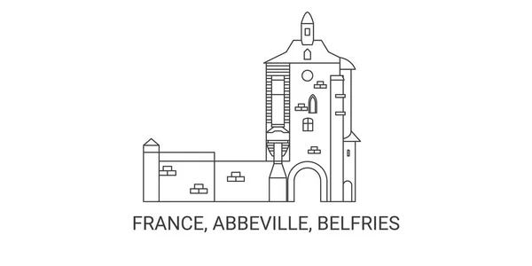 프랑스 Abbeville Belfries Travel Landmark Line Vector Illustration — 스톡 벡터