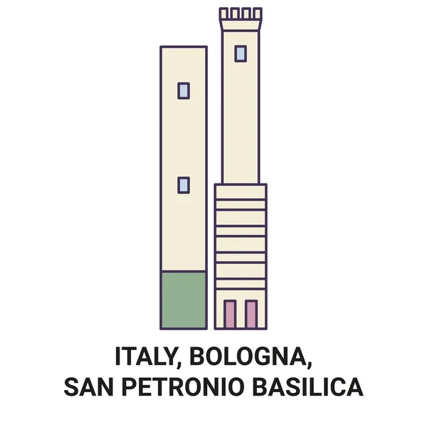 Italia Bolonia Basílica San Petronio Recorrido Hito Línea Vector Ilustración — Vector de stock