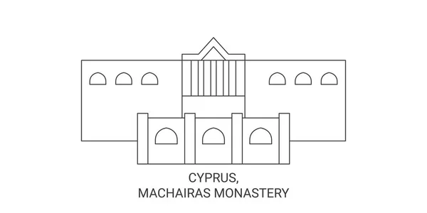 Chipre Machairas Monasterio Recorrido Hito Línea Vector Ilustración — Archivo Imágenes Vectoriales