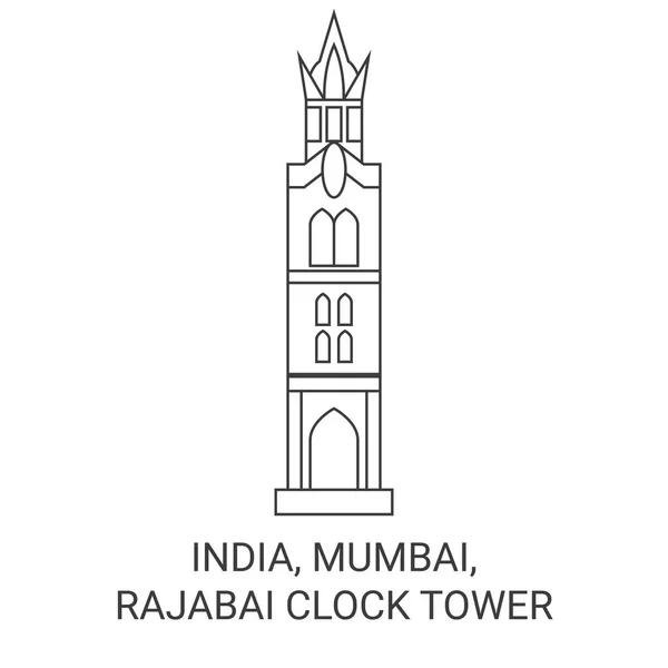 India Mumbai Rajabai Klok Tower Reizen Oriëntatiepunt Lijn Vector Illustratie — Stockvector