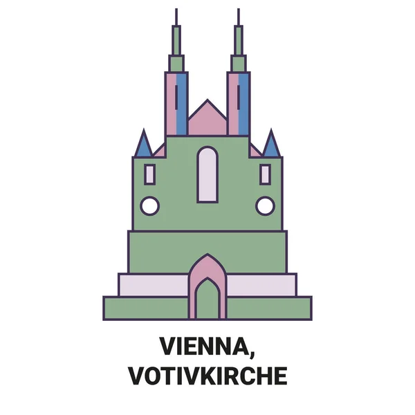 オーストリア ウィーン Votivkirche旅行ランドマークラインベクトルイラスト — ストックベクタ
