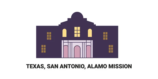 stock vector United States, Texas, San Antonio, Alamo Mission, travel landmark line vector illustration