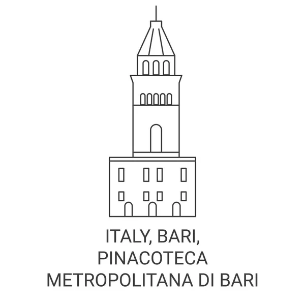 Italy Bari Pinacoteca Metropolitana Bari Travel Landmark Line Vector Illustration — 스톡 벡터