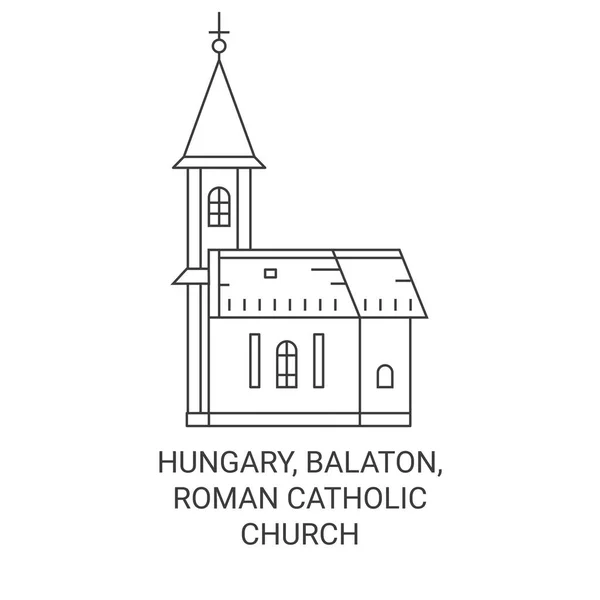 Hungria Balaton Igreja Católica Romana Krshegy Viagem Marco Linha Vetor — Vetor de Stock