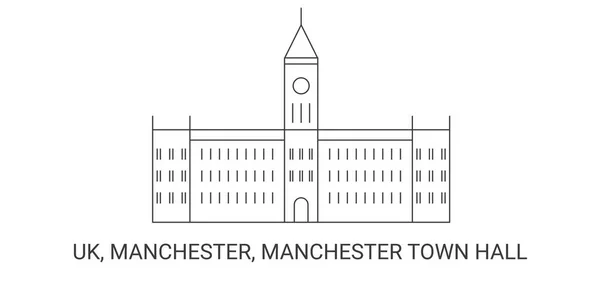 Inglaterra Manchester Manchester Town Hall Viagem Marco Linha Vetor Ilustração — Vetor de Stock