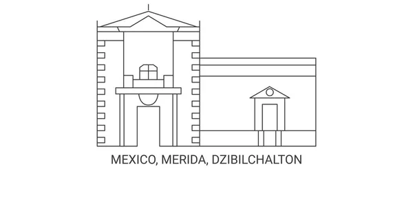 Mexico Merida Dzibilchalton Travels Landmark Line Vector Illustration — стоковий вектор