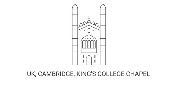 England Cambridge Kings College Chapel Travel Landmark Line Vector Illustration — Stock Vector