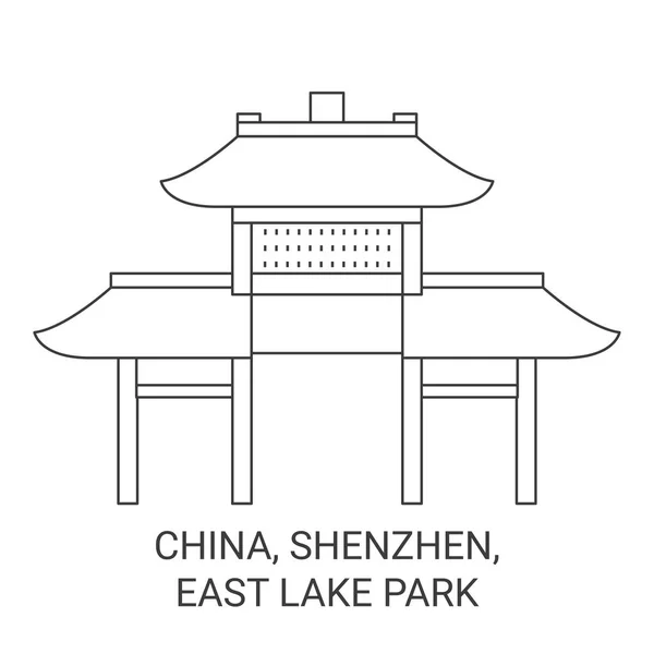 China Shenzhen East Lake Park Travel Landmark Line Vector Illustration — стоковий вектор
