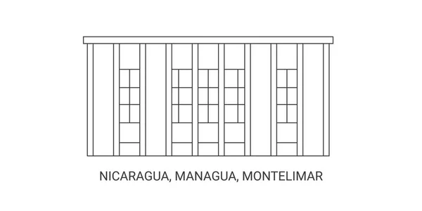 Nicaragua Managua Montelimar Reise Meilenstein Linienvektorillustration — Stockvektor