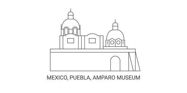 México Puebla Museu Amparo Viagem Marco Linha Vetor Ilustração — Vetor de Stock