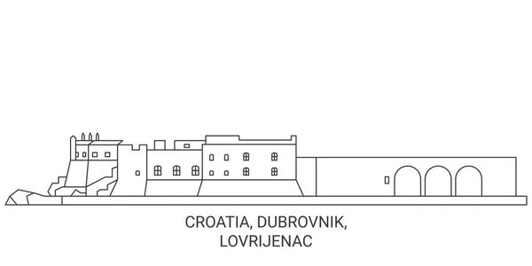 クロアチア ドゥブロヴニク ラブリイェナック旅行ランドマークラインベクトルイラスト — ストックベクタ