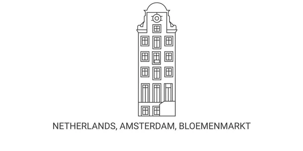 Hollanda Amsterdam Bloemenmarkt Seyahat Çizgisi Vektör Illüstrasyonu — Stok Vektör