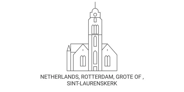 Netherlands Rotterdam Grote Sintlaurenskerk Travel Landmark Line Vector Illustration — 스톡 벡터
