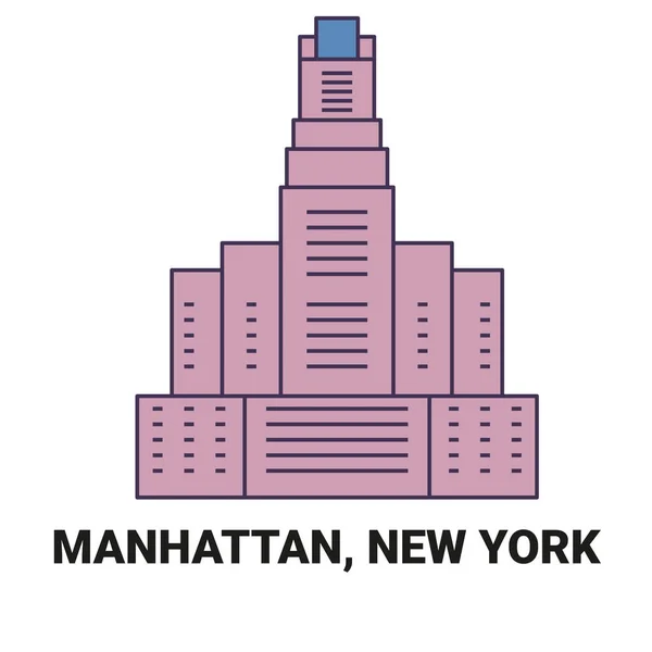 マンハッタン ニューヨーク旅行ランドマークラインベクトルイラスト — ストックベクタ