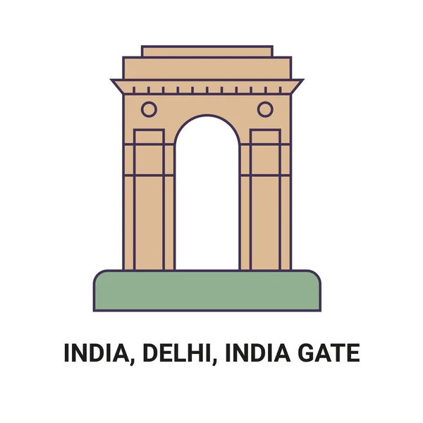 Indien Delhi India Gate Reise Meilenstein Linienvektorillustration — Stockvektor