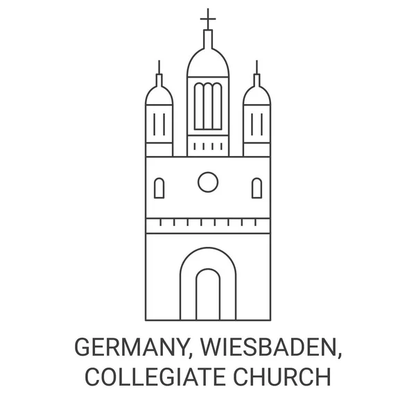 Německo Wiesbaden Vysoká Škola Církev Cestování Orientační Linie Vektorové Ilustrace — Stockový vektor