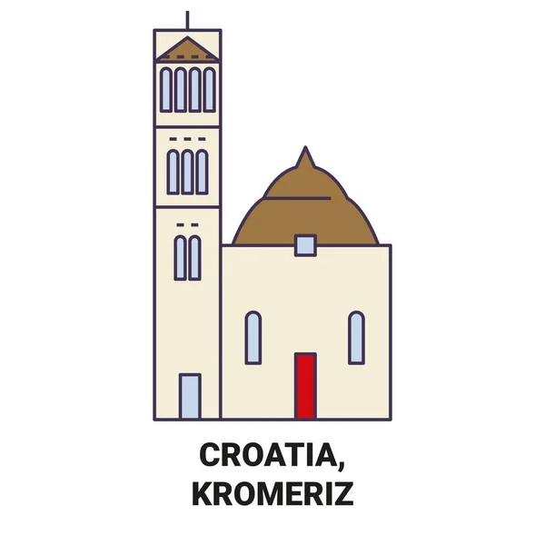 Hırvatistan Kromeriz Tarihi Sınır Çizgisi Illüstrasyonunda Seyahat Ediyorlar — Stok Vektör