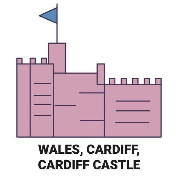 Wales Cardiff Cardiff Slott Resor Landmärke Linje Vektor Illustration — Stock vektor