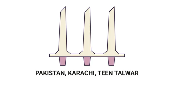 Pakistán Karachi Teen Talwar Ilustración Vector Línea Hito Viaje — Vector de stock