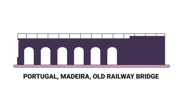 Portekiz Madeira Eski Demiryolu Köprüsü Seyahat Çizgisi Çizelgesi Çizimi — Stok Vektör