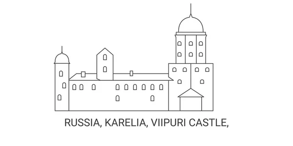 Russia Karelia Viipuri Castle Travel Landmark Line Vector Illustration — Stock Vector